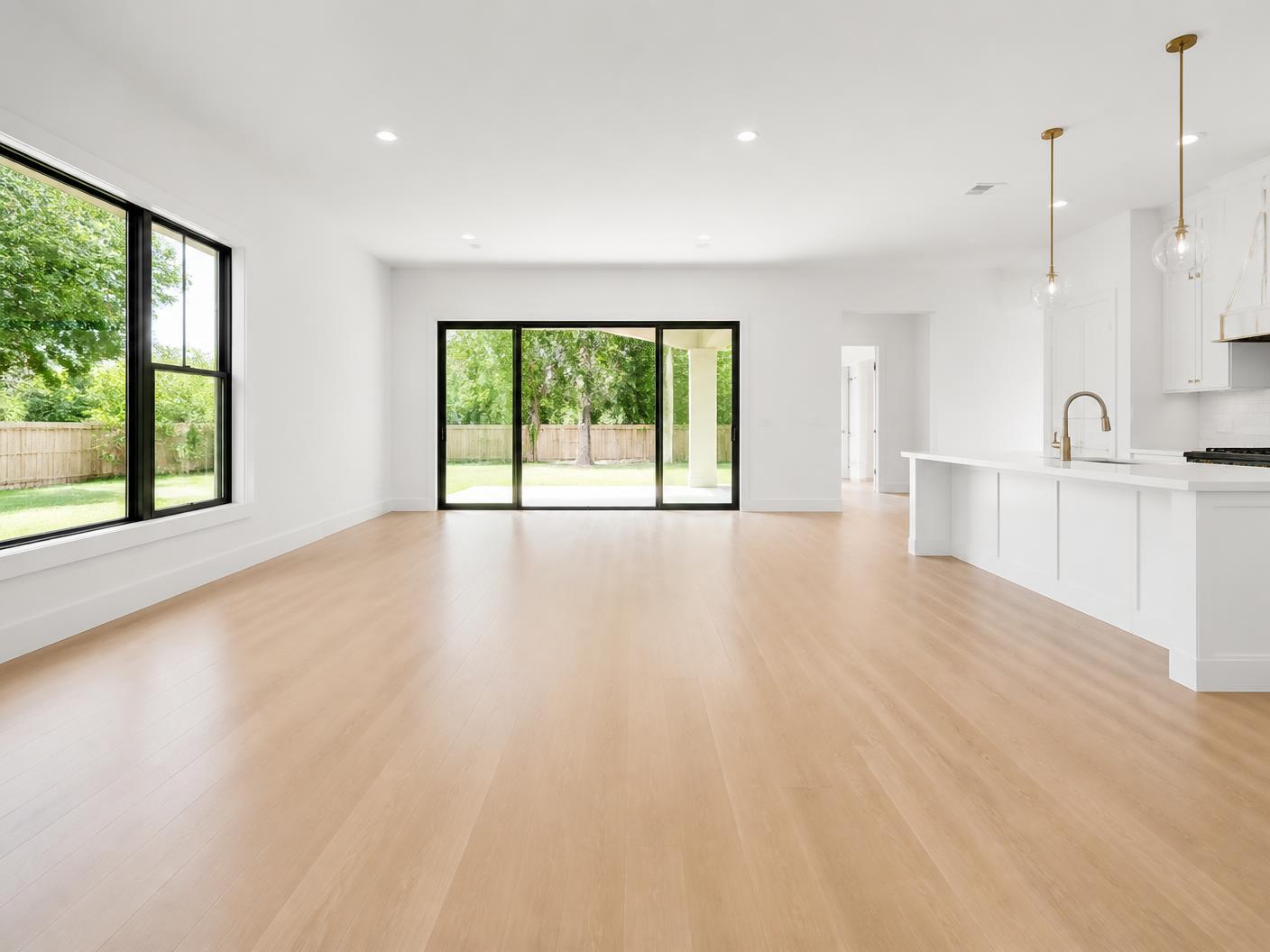 Newly built home interior with clean floors and dust-free windows after a construction clean